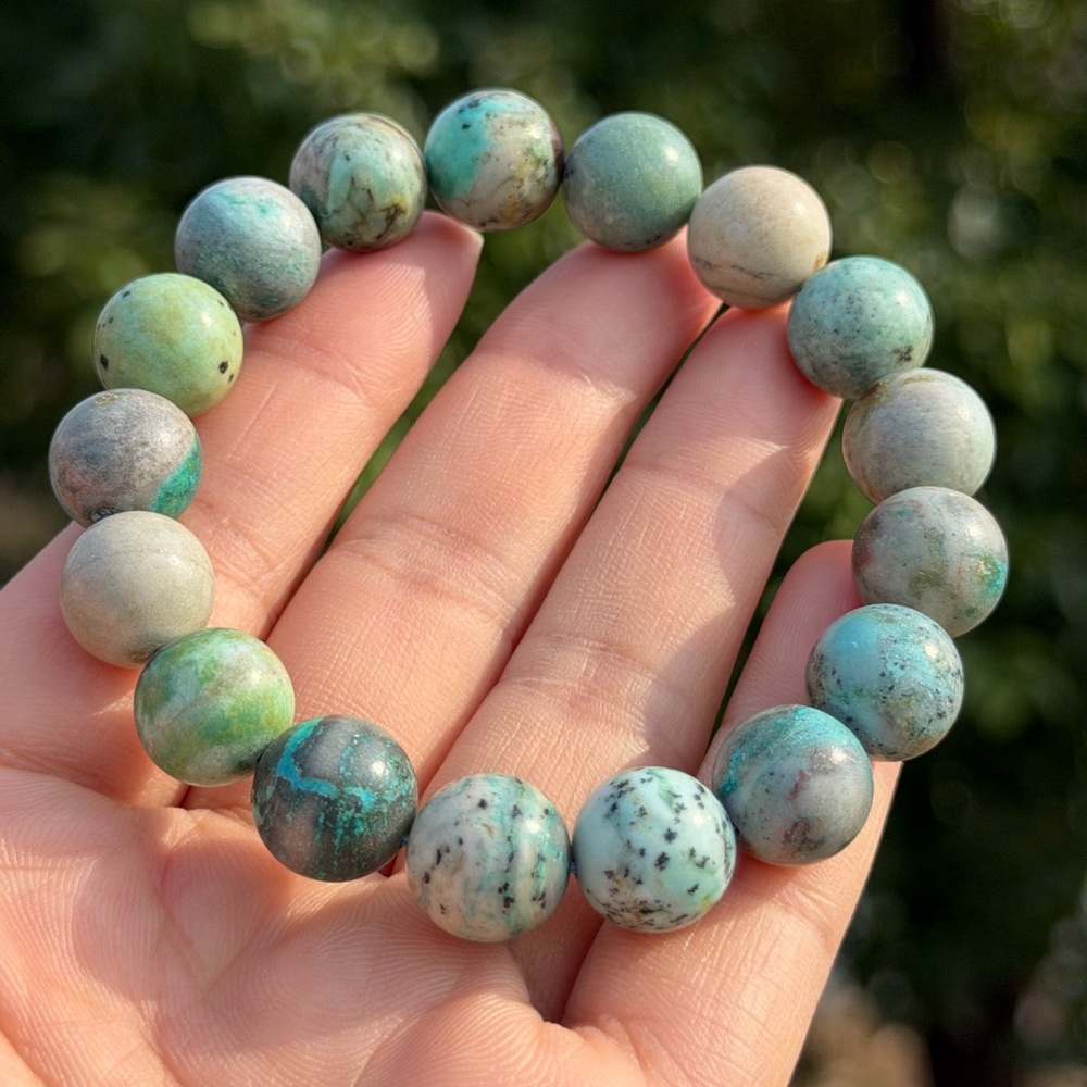 12mm stretchable natural Chrysocolla bracelet‎ 1142